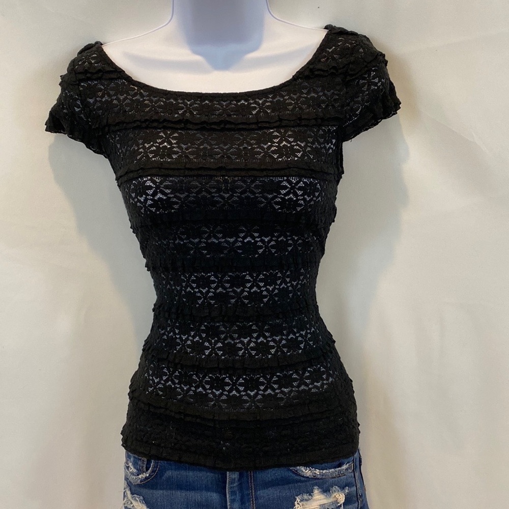Banana Republic stretch floral lace short sleeve top black size XS - Picture 12 of 12